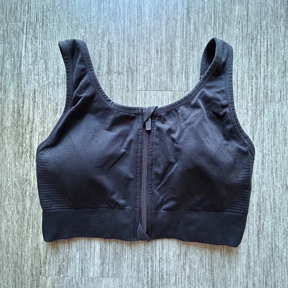 All in Motion Black Zip Front Adjustable Straps Padded Sports Bra Size Large